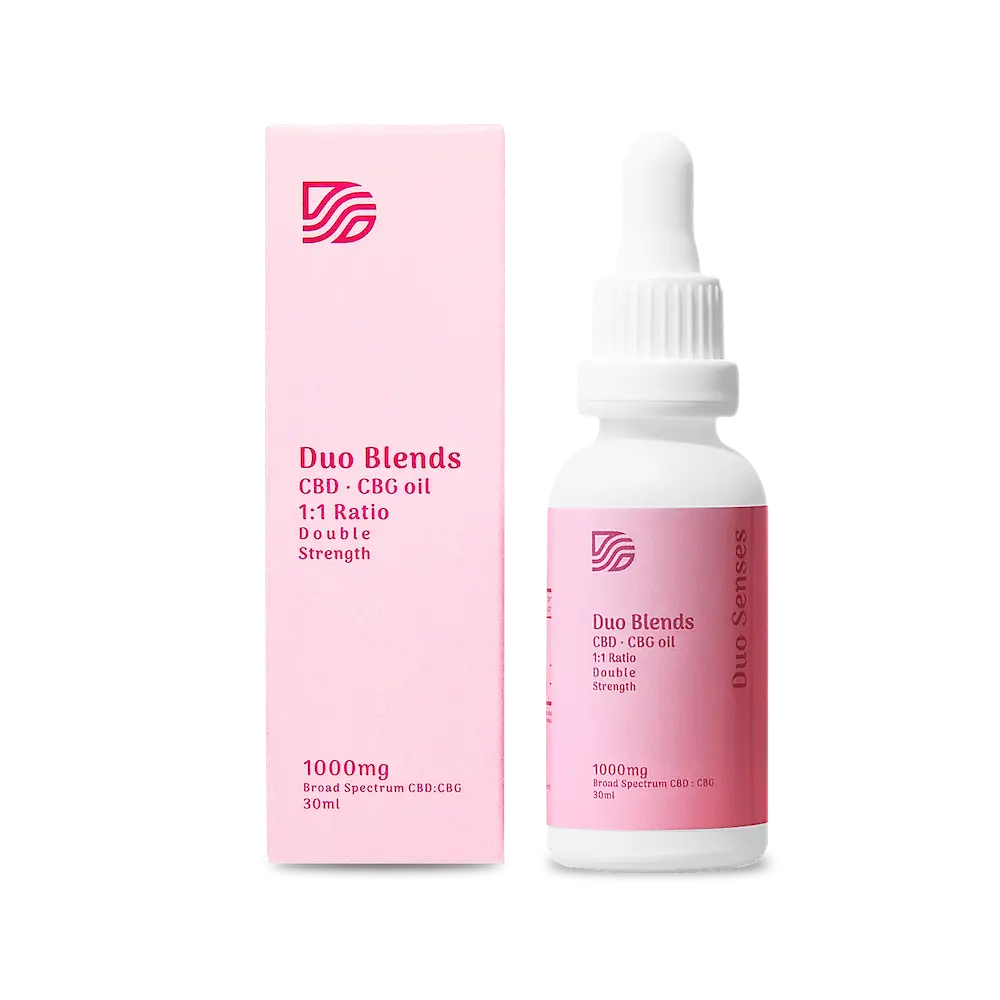 CBD CBG Oil for Pain & Inflammation Support 1:1 Ratio 2 Duo Senses Duo Blends 1000mg broad spectrum CBD and CBG 1:1 ratio oil with MCT oil main product image