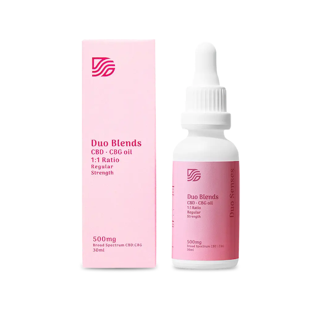 Duo Senses Duo Blends 500mg broad spectrum CBD and CBG 1:1 ratio oil with MCT oil main product image