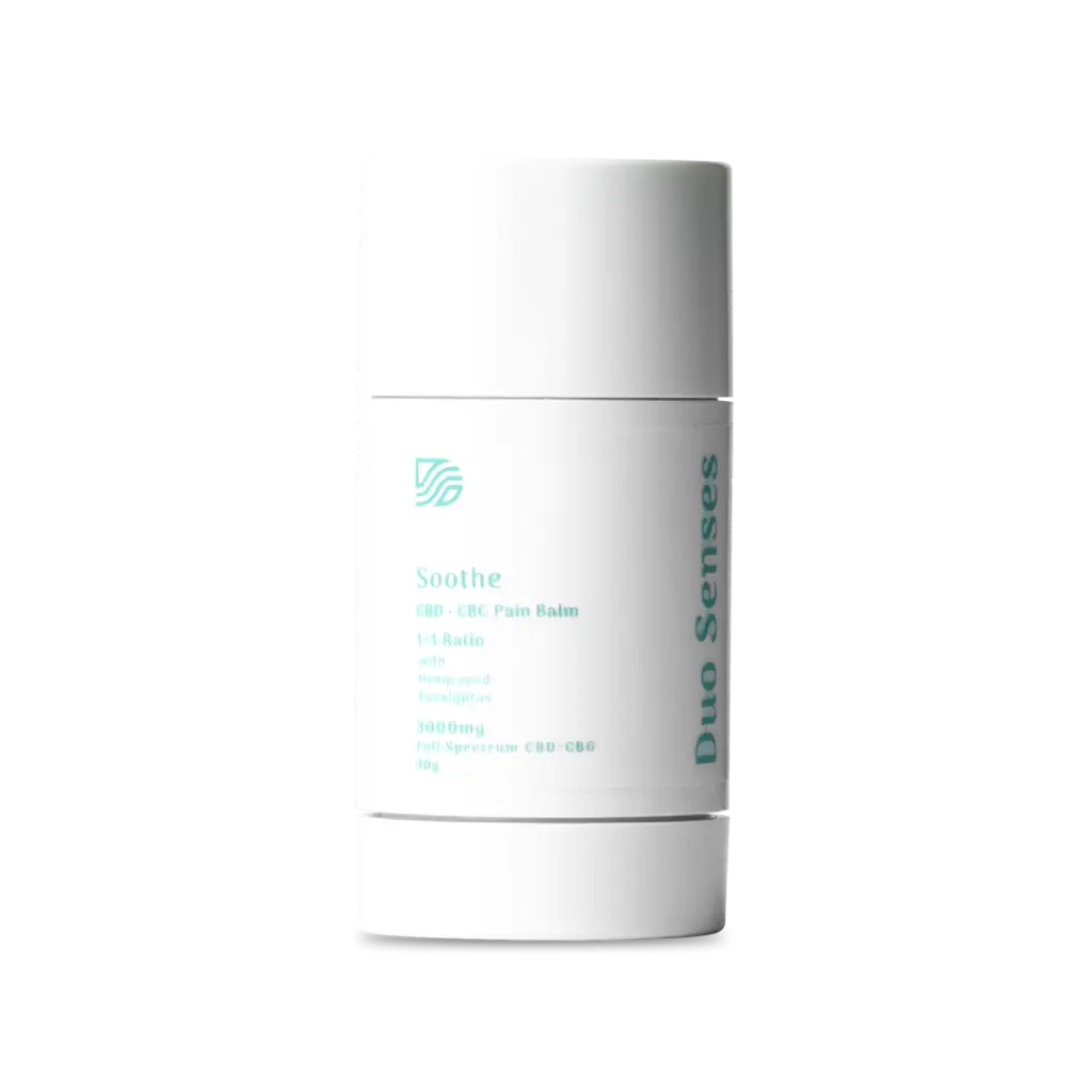Duo Senses Soothe hot and cold CBD pain balm main product image with full spectrum hemp extract for targeted joint and muscle relief