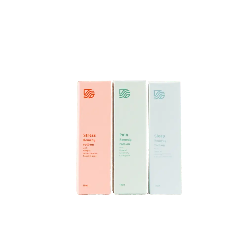 Duo Senses CBD aromatherapy roll-on bundle with three scented roll-ons for pain and stress relief