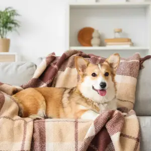 Corgi dog resting comfortably at home using hemp oil for pets Canada by Duo Senses